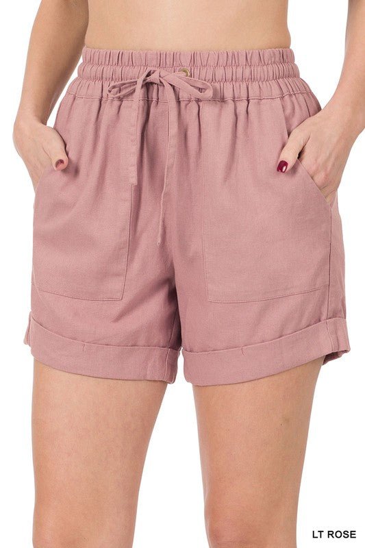 Linen Drawstring-Waist Shorts with Pockets - My Threaded Apparel | Online Women's Boutique - shorts