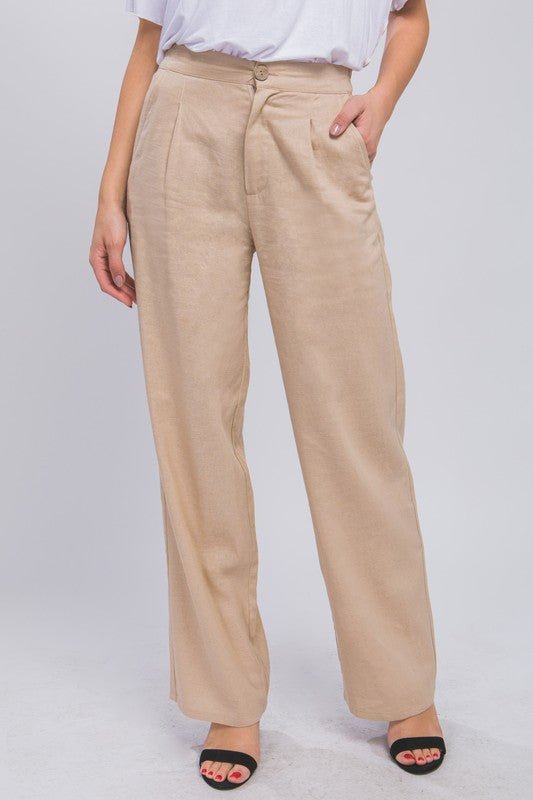 Linen Front Creased Pants - My Threaded Apparel | Online Women's Boutique - pants
