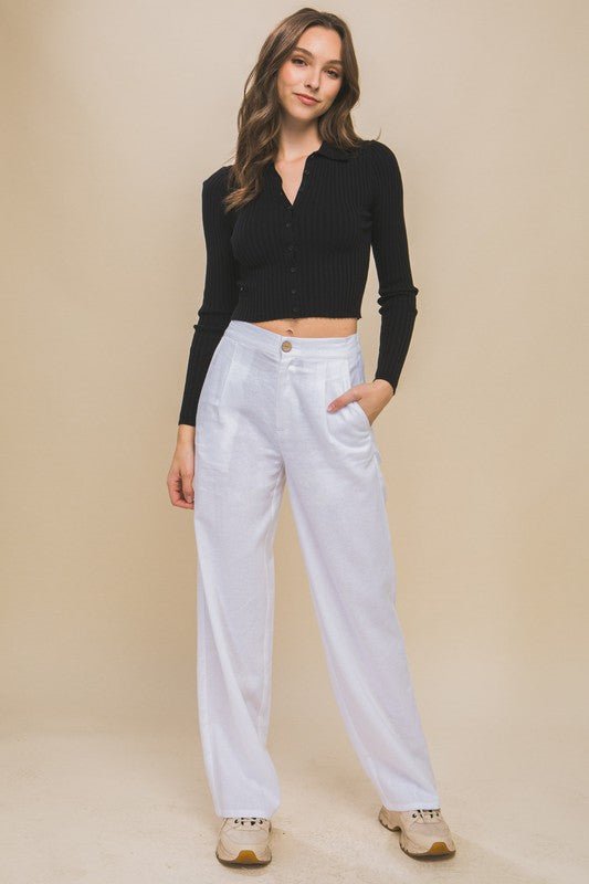 Linen Front Creased Pants - My Threaded Apparel | Online Women's Boutique - pants