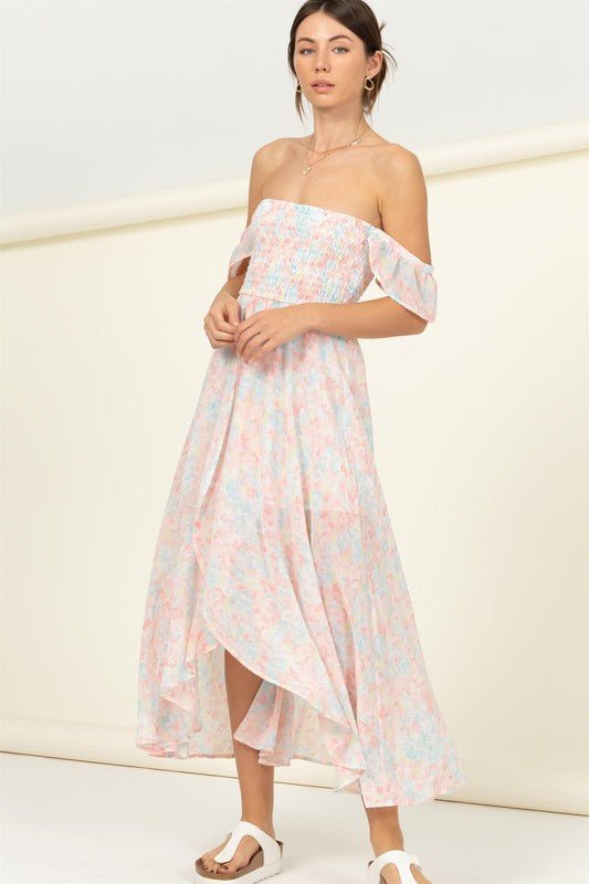 Pastel Florals Smocked Midi Dress - My Threaded Apparel | Online Women's Boutique -