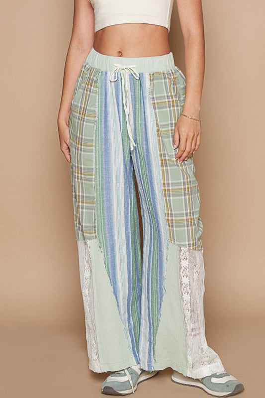 POL Drawstring Plaid Print Lace Straight Pants - My Threaded Apparel | Online Women's Boutique - pants