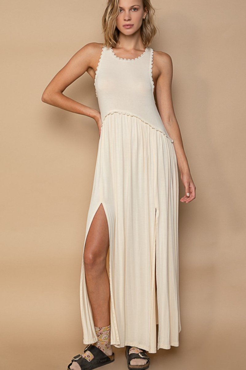 POL Sleeveless Back Zipper Front Slit Maxi Dress - My Threaded Apparel | Online Women's Boutique - maxi dress