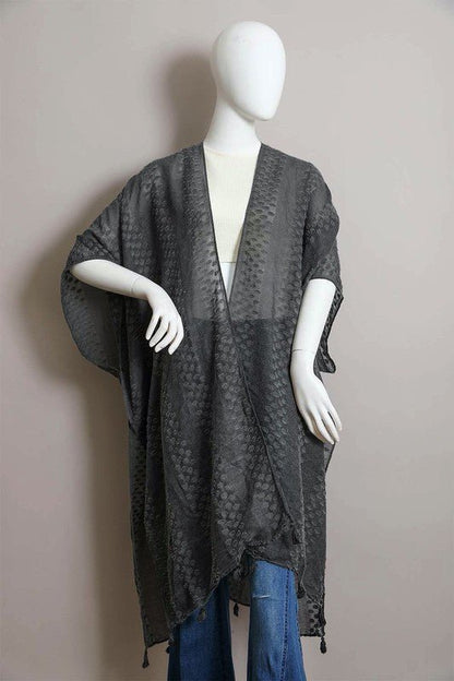 Pom Trimmed Jacquard Kimono - My Threaded Apparel | Online Women's Boutique - kimono