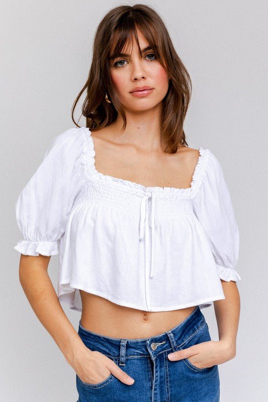 Puff Sleeve Smocking Detail Flared Top - My Threaded Apparel | Online Women's Boutique -
