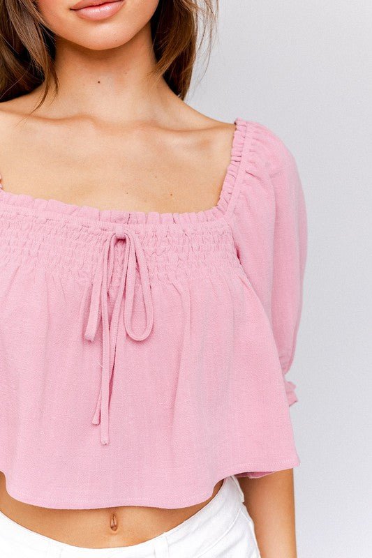 Puff Sleeve Smocking Detail Flared Top - My Threaded Apparel | Online Women's Boutique -