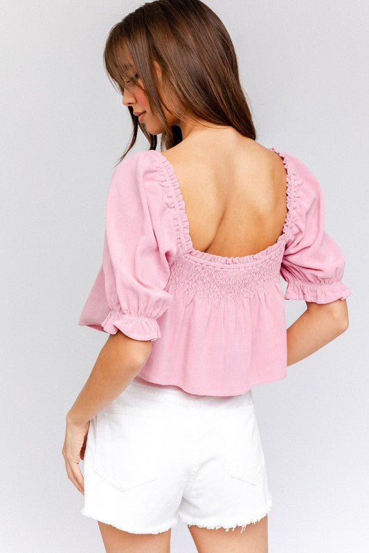 Puff Sleeve Smocking Detail Flared Top - My Threaded Apparel | Online Women's Boutique -