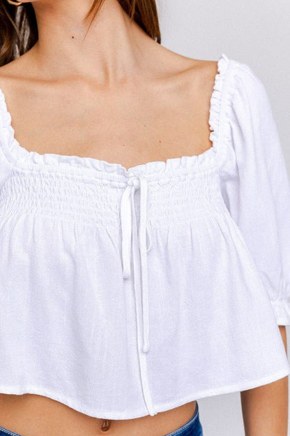 Puff Sleeve Smocking Detail Flared Top - My Threaded Apparel | Online Women's Boutique -