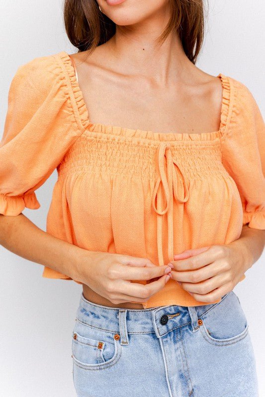 Puff Sleeve Smocking Detail Flared Top - My Threaded Apparel | Online Women's Boutique -