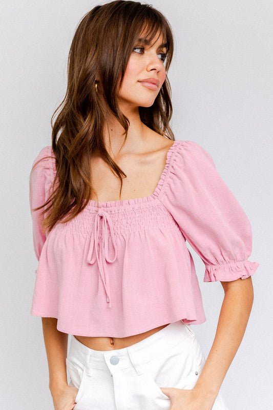 Puff Sleeve Smocking Detail Flared Top - My Threaded Apparel | Online Women's Boutique -