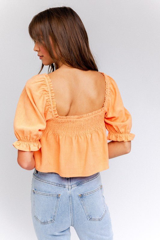 Puff Sleeve Smocking Detail Flared Top - My Threaded Apparel | Online Women's Boutique -