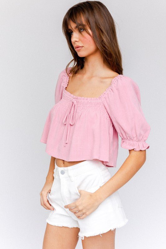 Puff Sleeve Smocking Detail Flared Top - My Threaded Apparel | Online Women's Boutique -