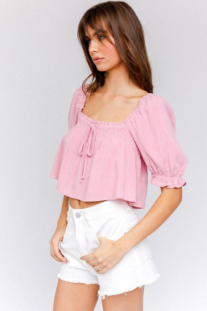 Puff Sleeve Smocking Detail Flared Top - My Threaded Apparel | Online Women's Boutique -