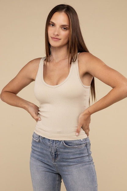 Ribbed Bra Padded V-Neck Tank Top - My Threaded Apparel | Online Women's Boutique - tank top