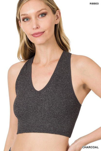 Ribbed Cropped Racerback Tank Top - My Threaded Apparel | Online Women's Boutique - tank top