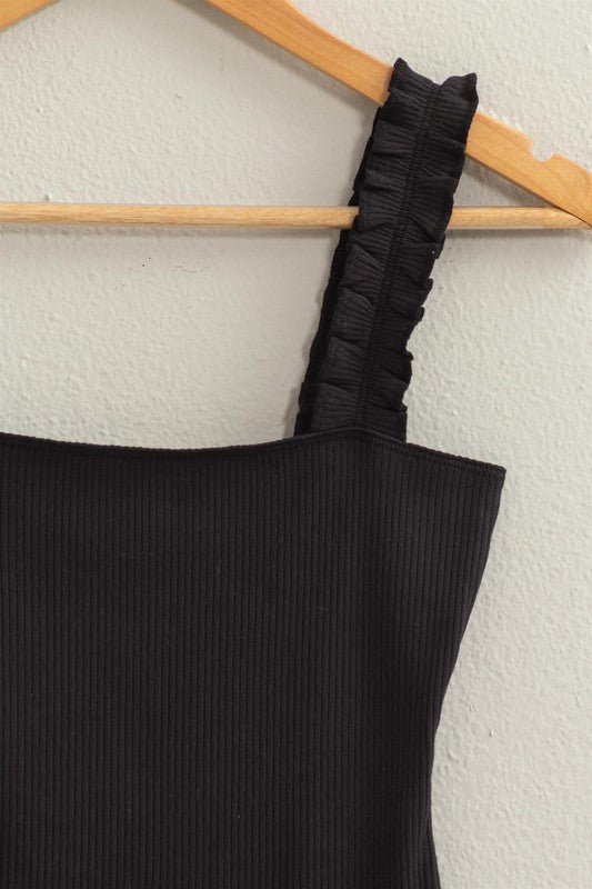 Ribbed Ruffle Strap Bodysuit - My Threaded Apparel | Online Women's Boutique - bodysuit