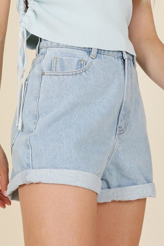 Roll Up Denim Shorts - My Threaded Apparel | Online Women's Boutique - denim shorts