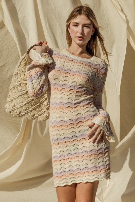 Round Neck Bell Sleeve Sweater Dress - My Threaded Apparel | Online Women's Boutique - mini dress