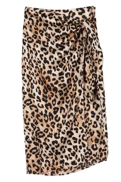 Satin leopard tie skirt - My Threaded Apparel | Online Women's Boutique - skirt