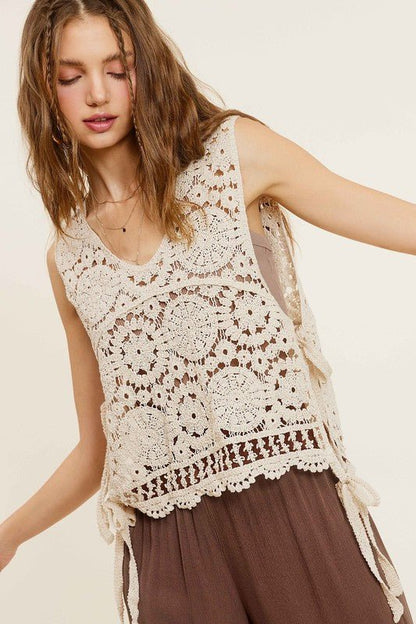 Self Side Tie Detailed Crochet Vest Top - My Threaded Apparel | Online Women's Boutique - shirt