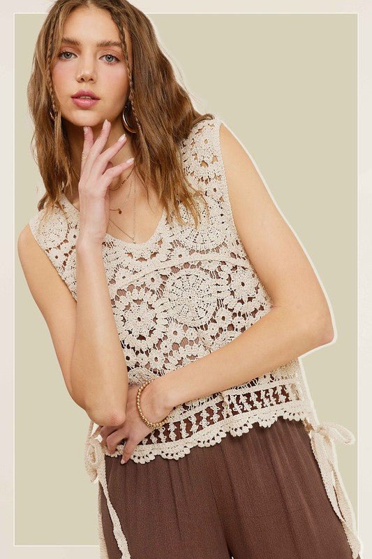 Self Side Tie Detailed Crochet Vest Top - My Threaded Apparel | Online Women's Boutique - shirt