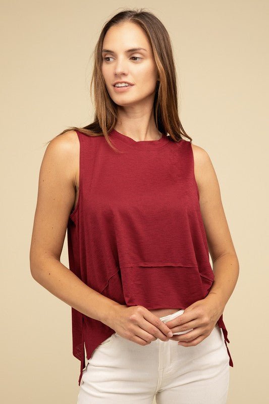 Shark Bite Side Slit Short Sleeveless Top - My Threaded Apparel | Online Women's Boutique - Top