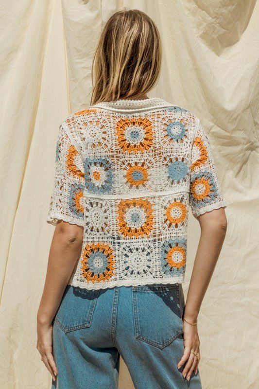 Short Sleeve Button Front Crochet Top - My Threaded Apparel | Online Women's Boutique - Top
