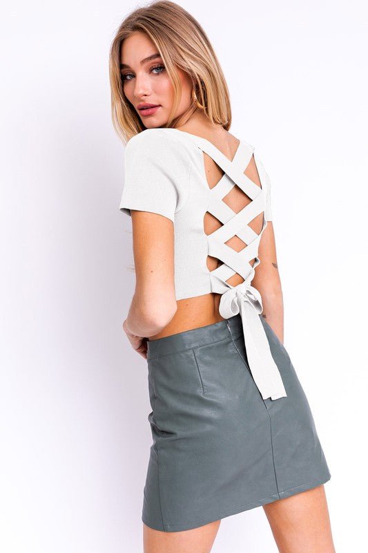 Short Sleeve Criss Cross Back Knit Top - My Threaded Apparel | Online Women's Boutique - tops