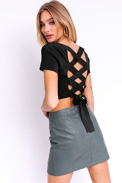 Short Sleeve Criss Cross Back Knit Top - My Threaded Apparel | Online Women's Boutique - tops