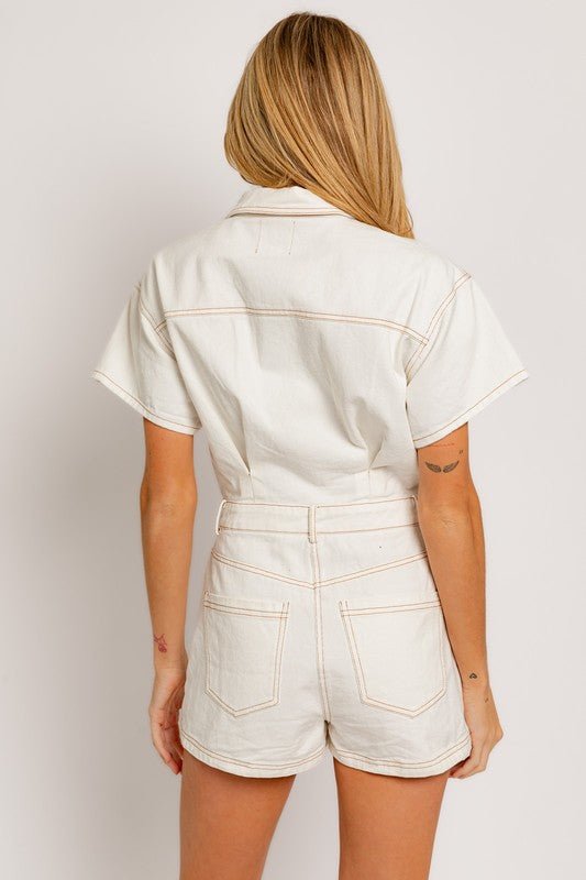 Short Sleeve Denim Romper - My Threaded Apparel | Online Women's Boutique - romper