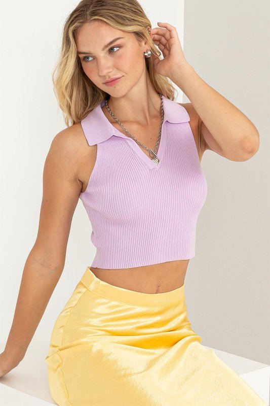 Sleeveless Collared Crop Knit Top - My Threaded Apparel | Online Women's Boutique - Top