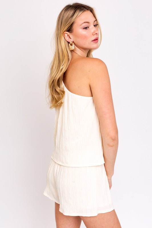Sleeveless One Shoulder Layered Top Romper - My Threaded Apparel | Online Women's Boutique -