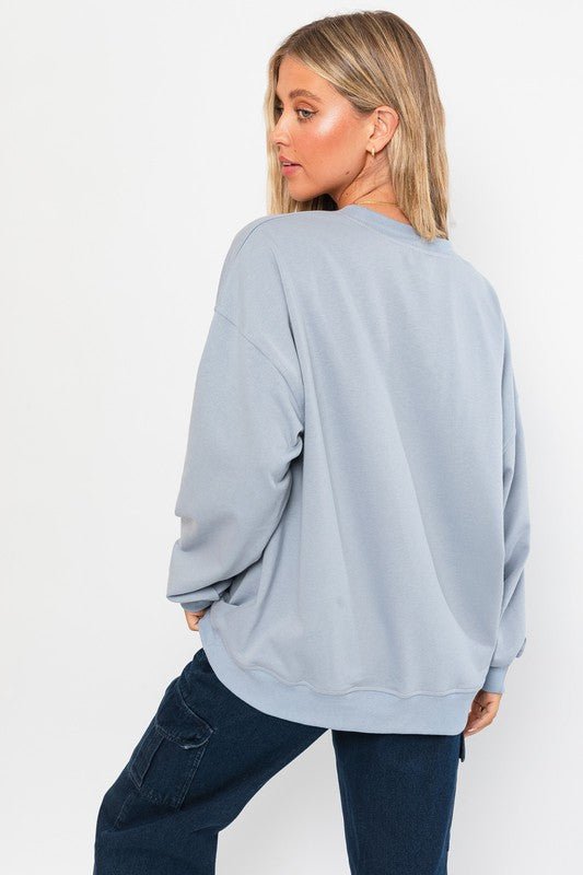 Smile Back Oversized Sweatshirt - My Threaded Apparel | Online Women's Boutique - sweater