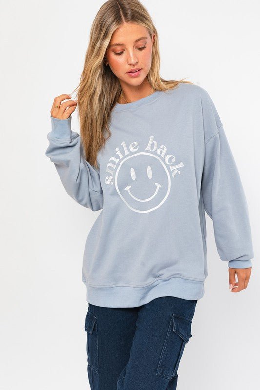 Smile Back Oversized Sweatshirt - My Threaded Apparel | Online Women's Boutique - sweater