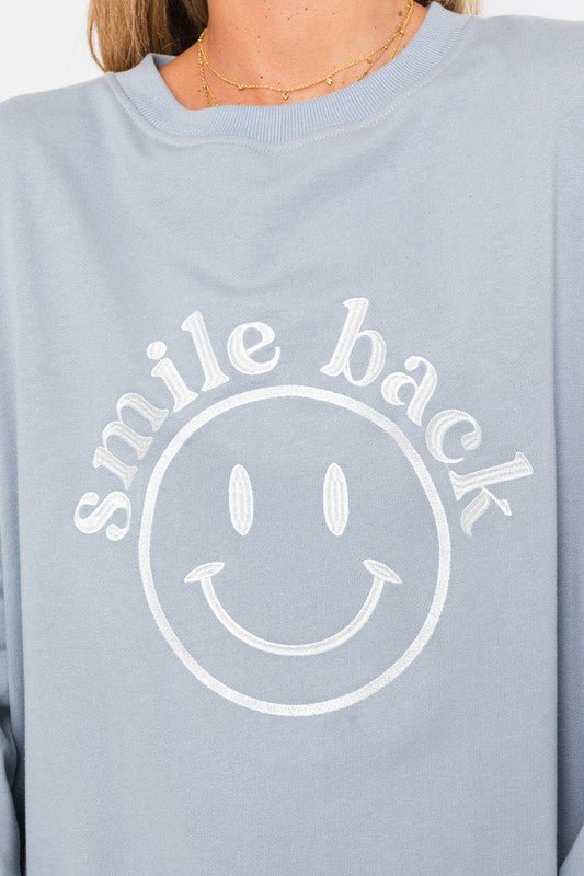 Smile Back Oversized Sweatshirt - My Threaded Apparel | Online Women's Boutique - sweater