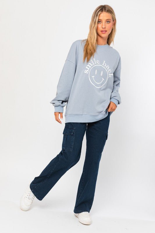 Smile Back Oversized Sweatshirt - My Threaded Apparel | Online Women's Boutique - sweater