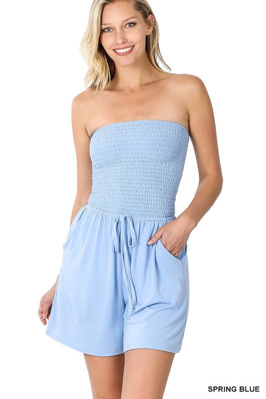 Smocked Tube Romper with Pockets - My Threaded Apparel | Online Women's Boutique -