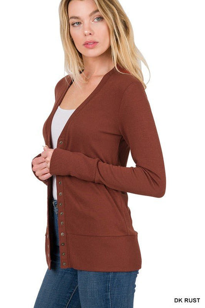 Snap Button Sweater Cardigan with Ribbed Detail - My Threaded Apparel | Online Women's Boutique - 