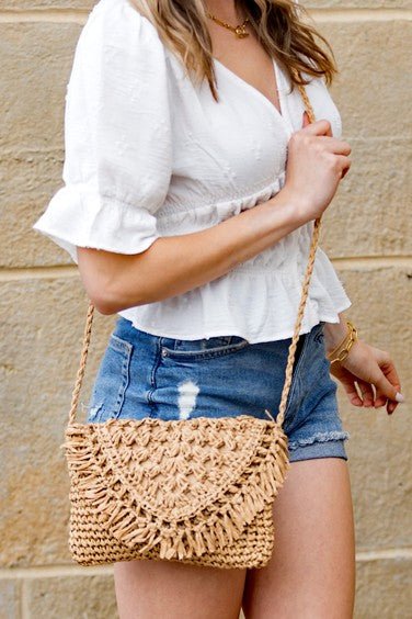 Sofia Foldover Straw Crossbody Bag - My Threaded Apparel | Online Women's Boutique -