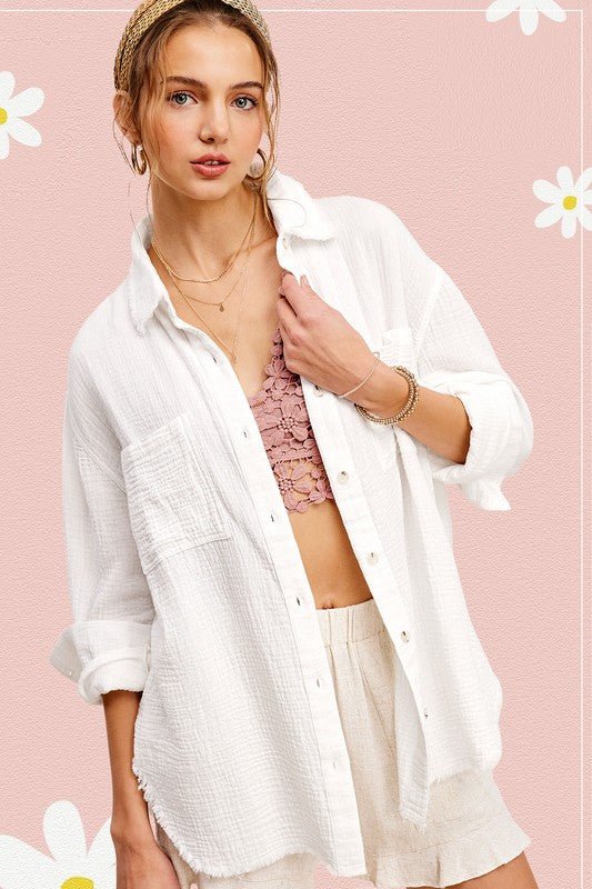 Sonya Gauze Button Down Shirt - My Threaded Apparel | Online Women's Boutique - Top