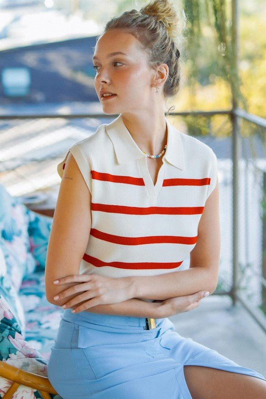 Striped Polo Vest - My Threaded Apparel | Online Women's Boutique - shirt
