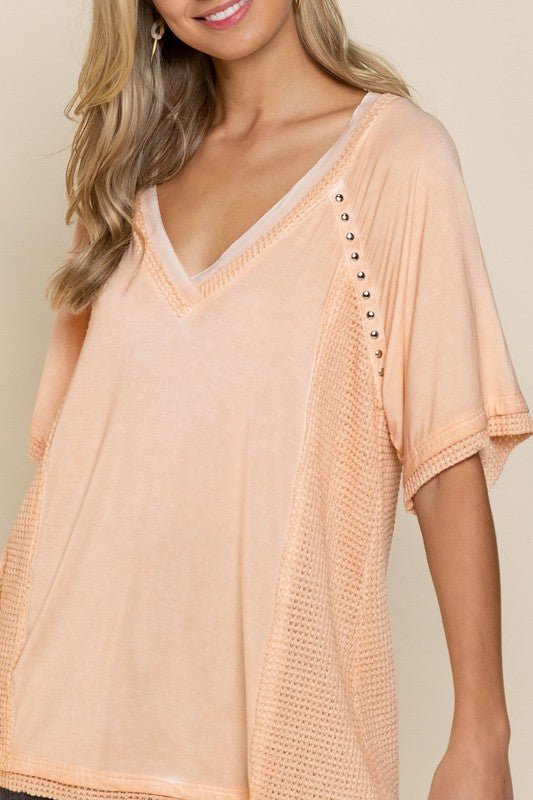 Studded Strappy Back Waffle Mixed Knit Top - My Threaded Apparel | Online Women's Boutique - Top