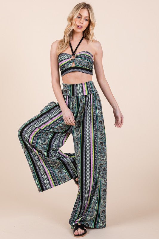 Take Me Away Halter Crop Top with Wide Leg Pants Set - My Threaded Apparel | Online Women's Boutique - two-piece sets