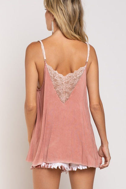 V-camisole Tank with Lace on Front - My Threaded Apparel | Online Women's Boutique - tops