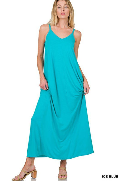V-Neck Cami Maxi Dress with Side Pockets - My Threaded Apparel | Online Women's Boutique - maxi dress