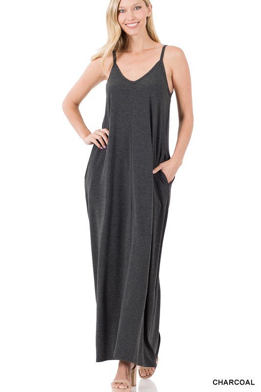 V-Neck Cami Maxi Dress with Side Pockets - My Threaded Apparel | Online Women's Boutique - maxi dress