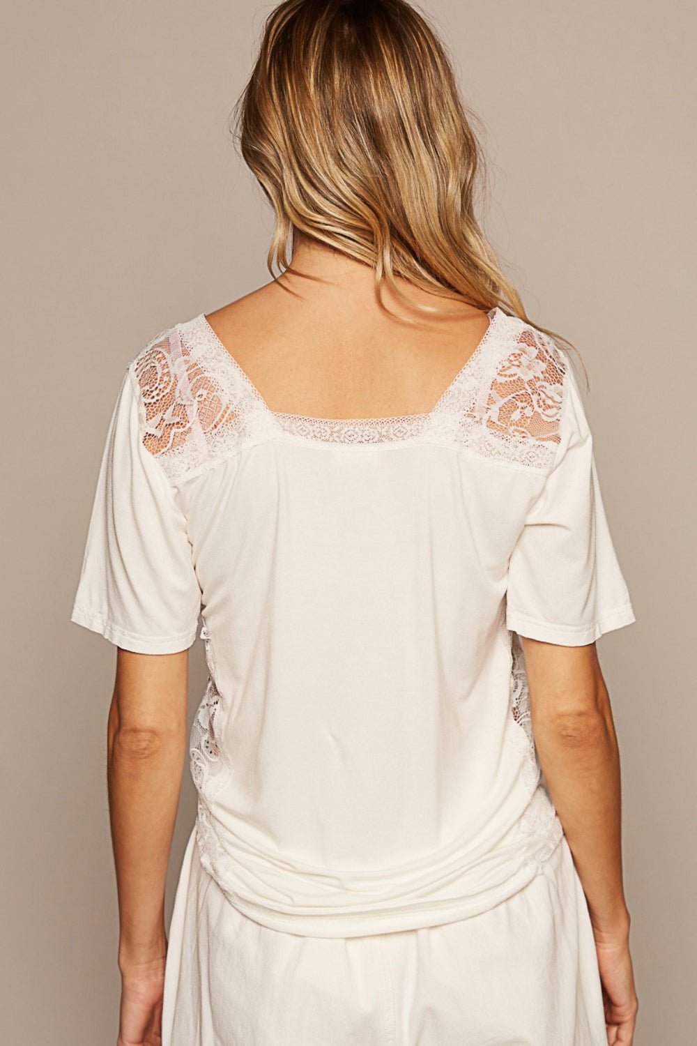 V-Neck Short Sleeve Lace Trim Top - My Threaded Apparel | Online Women's Boutique - tops