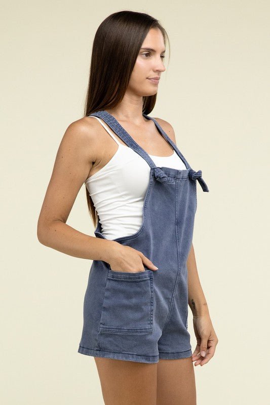 Washed Knot Strap Romper - My Threaded Apparel | Online Women's Boutique - romper