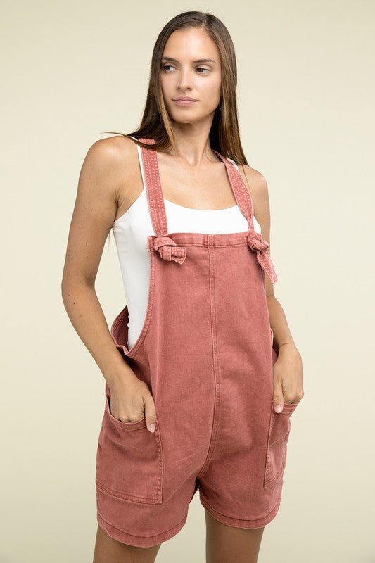 Washed Knot Strap Romper - My Threaded Apparel | Online Women's Boutique - romper