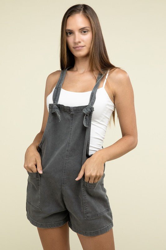 Washed Knot Strap Romper - My Threaded Apparel | Online Women's Boutique - romper