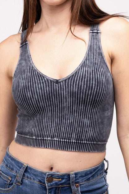 Washed Ribbed Cropped V-Neck Tank Top - My Threaded Apparel | Online Women's Boutique -